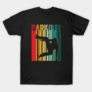 Vintage Style Distressed Parkour Retro Silhouette T-Shirt